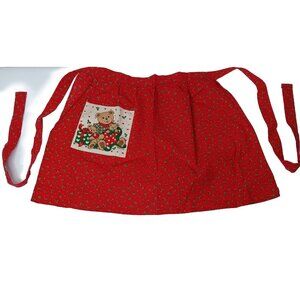 Vintage Christmas Half Apron Red Teddy Bears Green Holly Waist Gourmet Gallery